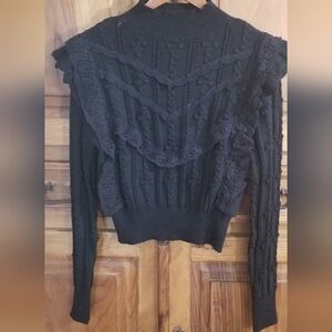 Lea & Viola Black Textured Mock neck Sweater From Anthropologie